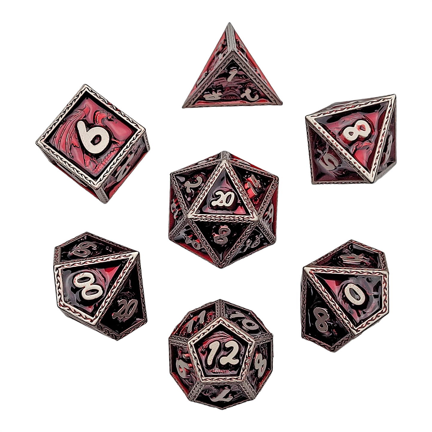 Scarlet Wyrm Metal RPG Dice Set