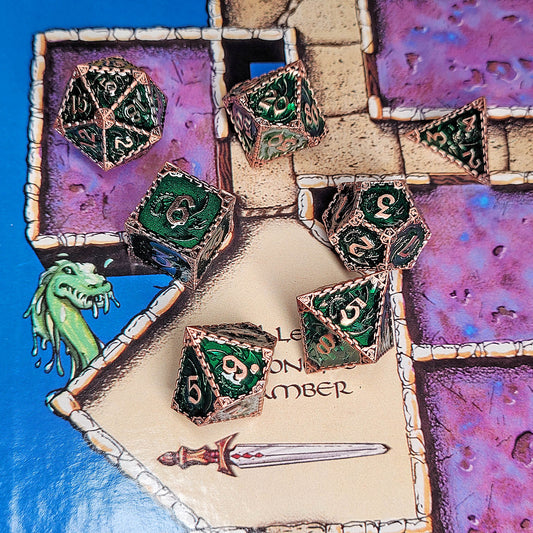 Wyrm's Mew Antique Copper Metal RPG Dice Set
