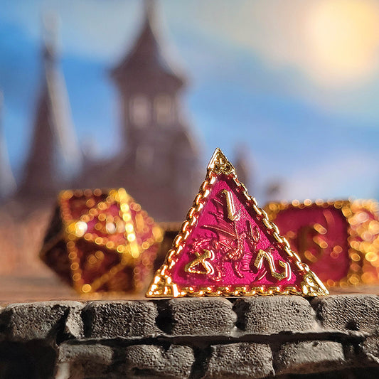 Wyrm's Mew Gold Purple Metal RPG Dice Set