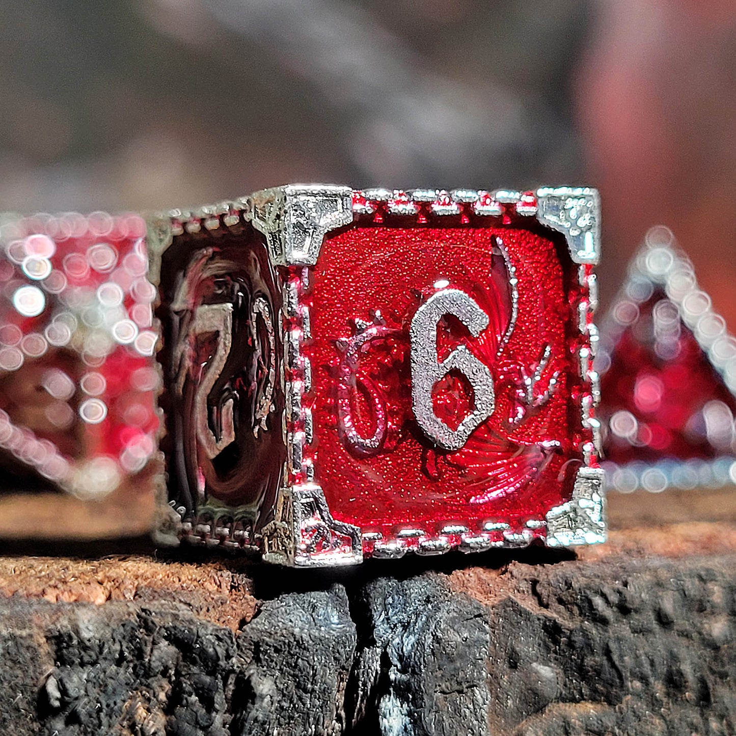 Wyrm's Mew Silver Red Metal RPG Dice Set