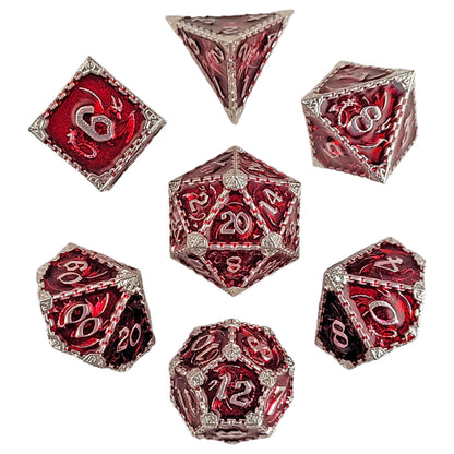Wyrm's Mew Silver Red Metal RPG Dice Set