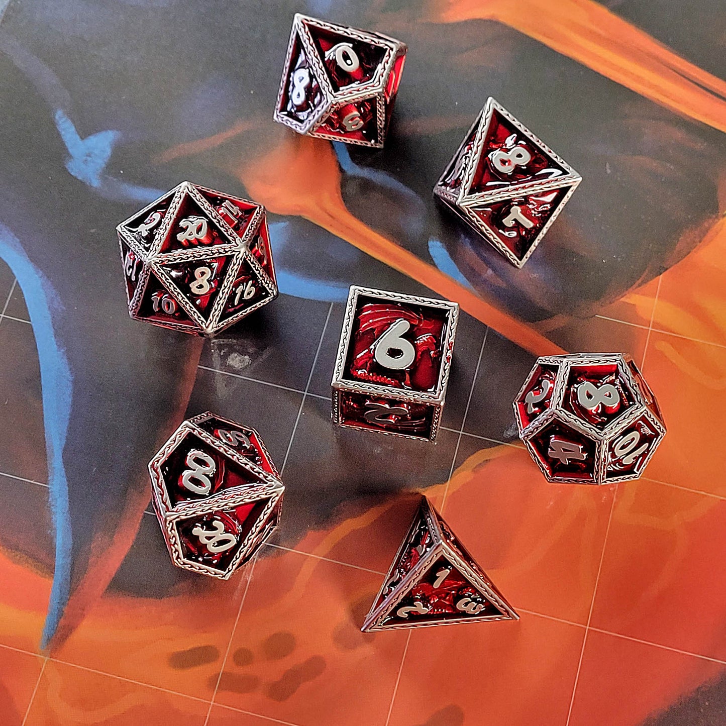 Scarlet Wyrm Metal RPG Dice Set