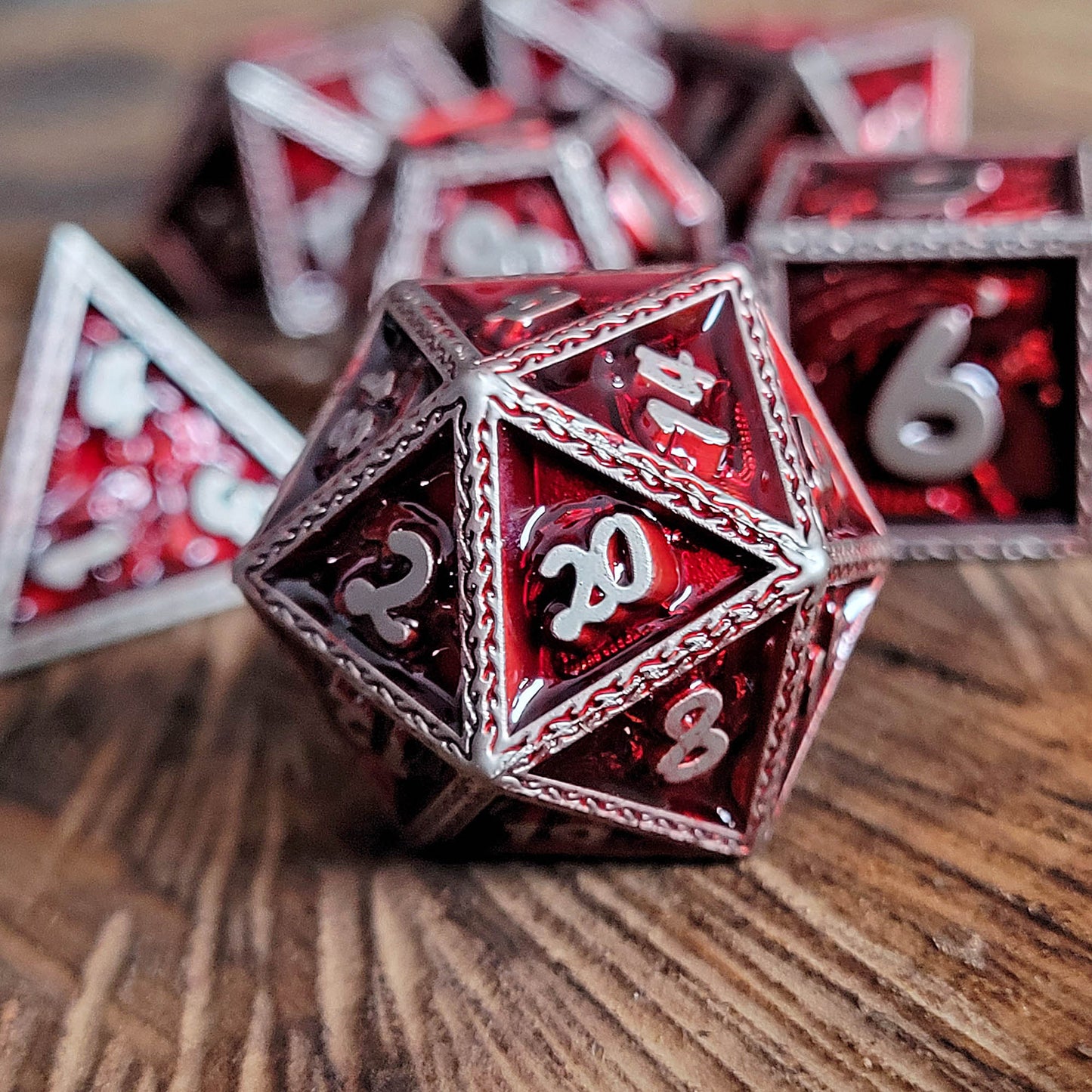 Scarlet Wyrm Metal RPG Dice Set
